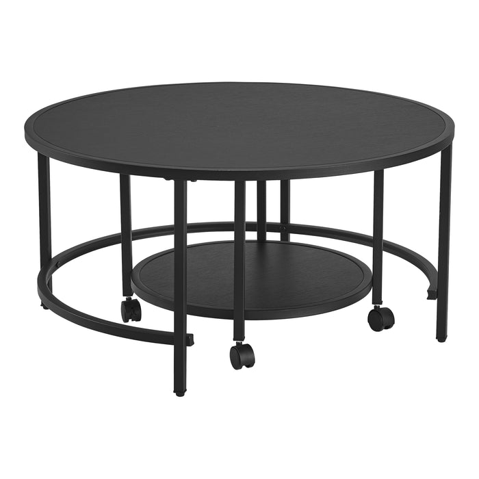 Set di 2 Tavolini Bassi Sovrapponibili 'Værøy' con Piano Rotondo - Nero [en.casa]