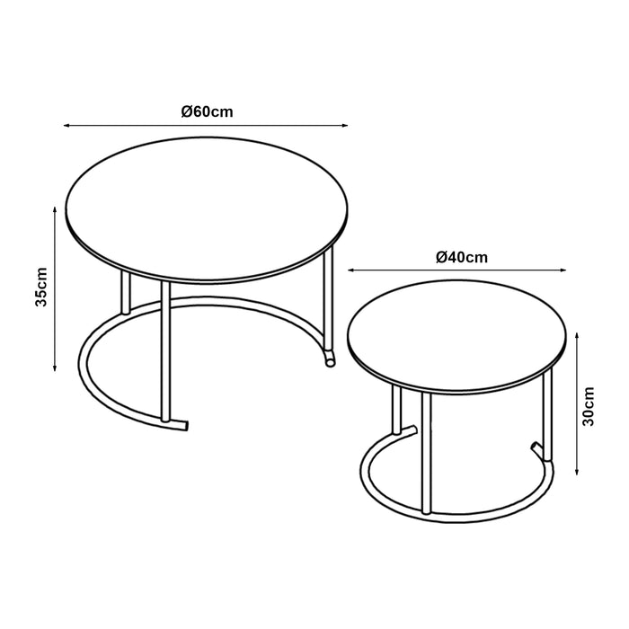 Set Christchurch 2 Tavolini Sovrapponbili con Piani Rotondi - Nero / Cromato [en.casa]