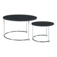 Set Christchurch 2 Tavolini Sovrapponbili con Piani Rotondi - Nero / Cromato [en.casa]