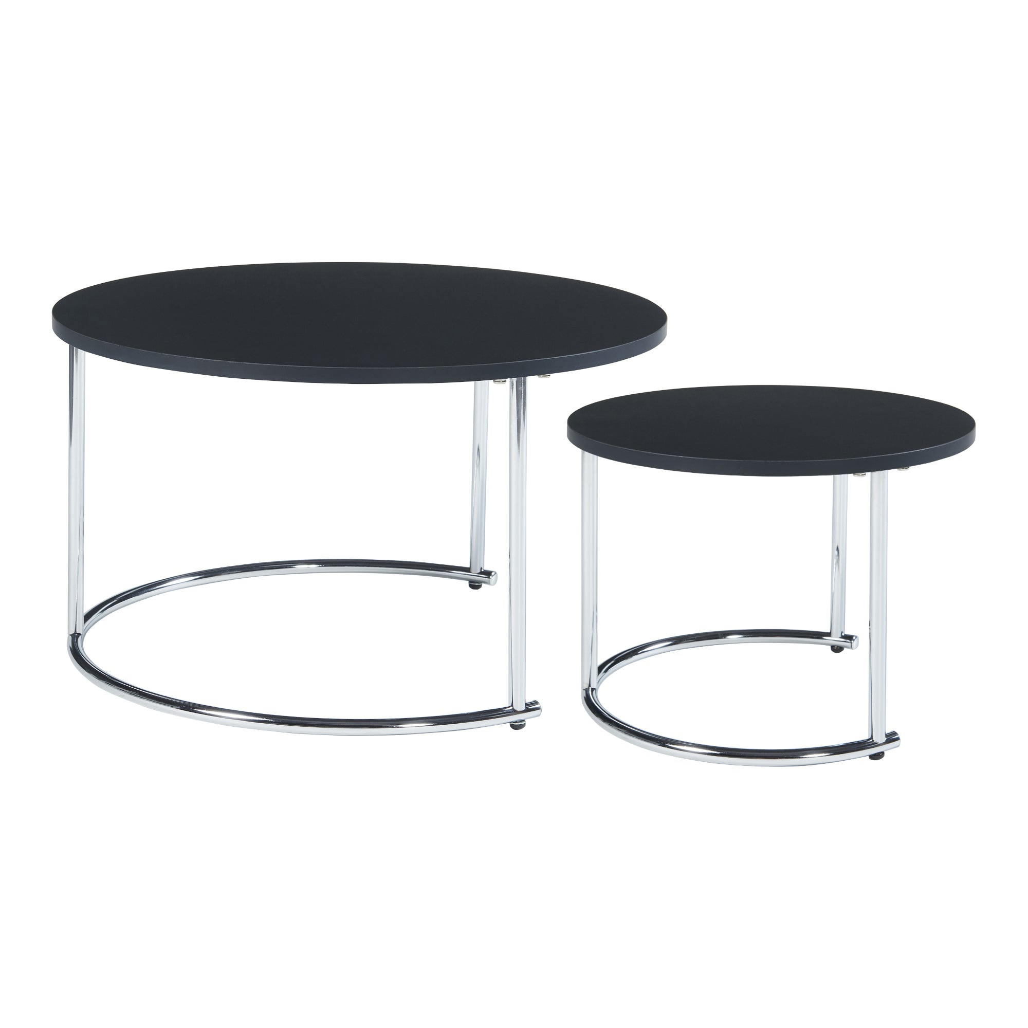 Set Christchurch 2 Tavolini Sovrapponbili con Piani Rotondi - Nero / Cromato [en.casa]
