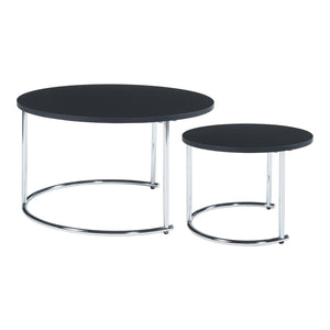 Set Christchurch 2 Tavolini Sovrapponbili con Piani Rotondi - Nero / Cromato [en.casa]