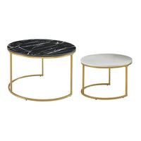 Set Christchurch 2 Tavolini Sovrapponbili con Piani Rotondi - Effetto Marmo Nero e Bianco / Oro [en.casa]