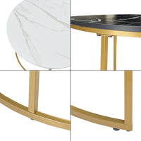 Set Christchurch 2 Tavolini Sovrapponbili con Piani Rotondi - Effetto Marmo Bianco e Nero / Oro [en.casa]