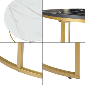 Set Christchurch 2 Tavolini Sovrapponbili con Piani Rotondi - Effetto Marmo Bianco e Nero / Oro [en.casa]