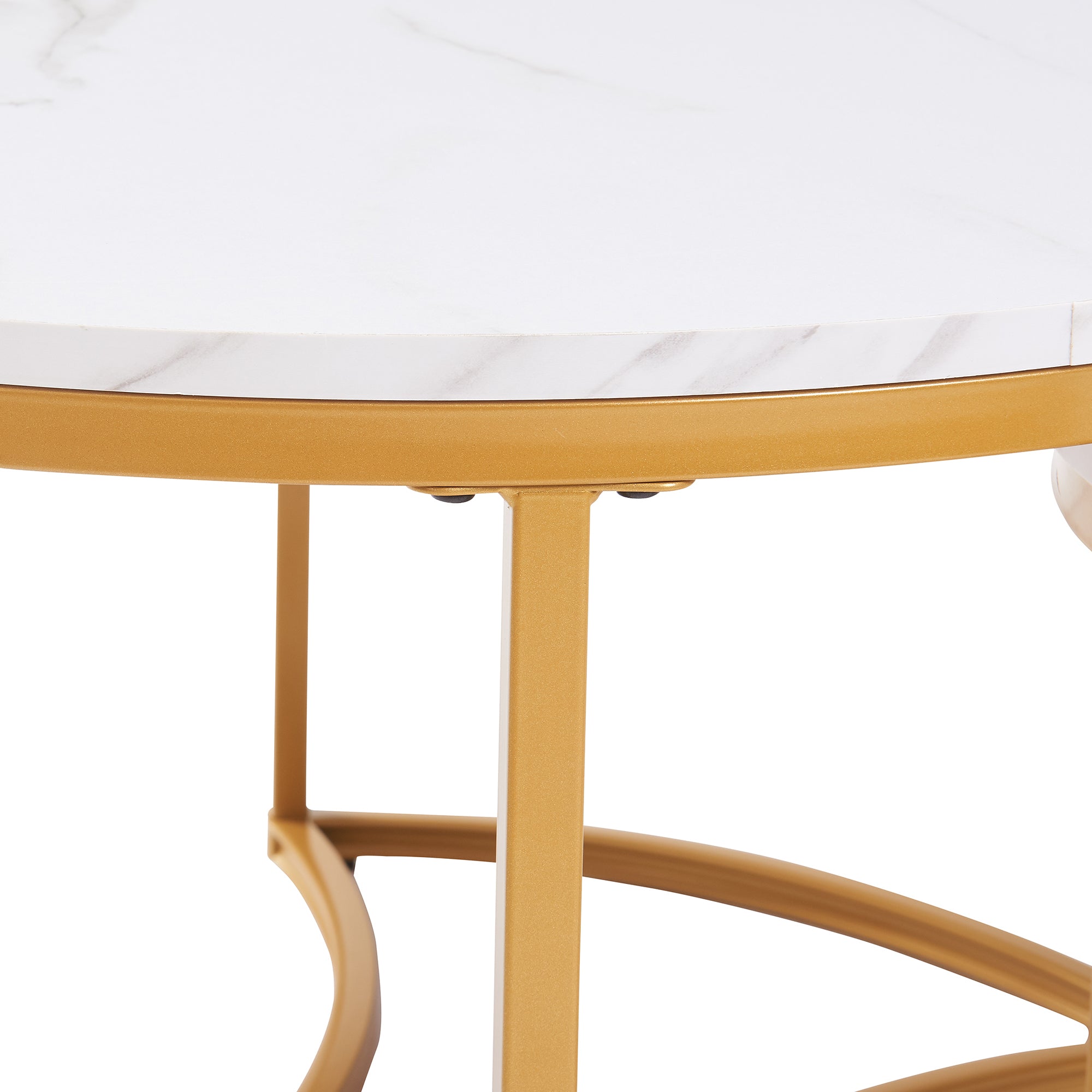 Set Christchurch 3 Tavolini Sovrapponbili con Piani Rotondi - Effetto Marmo Bianco / Oro [en.casa]