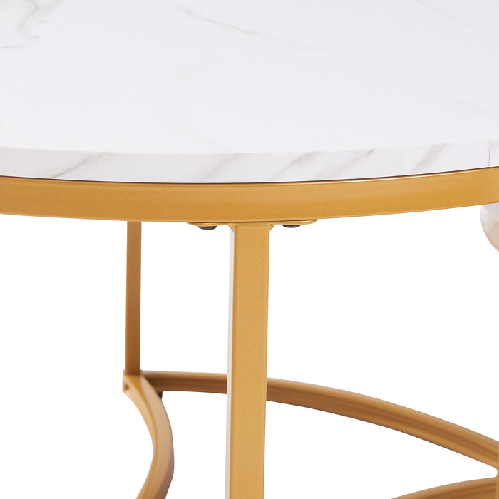 Set Christchurch 3 Tavolini Sovrapponbili con Piani Rotondi - Effetto Marmo Bianco / Oro [en.casa]