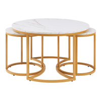 Set Christchurch 3 Tavolini Sovrapponbili con Piani Rotondi - Effetto Marmo Bianco / Oro [en.casa]