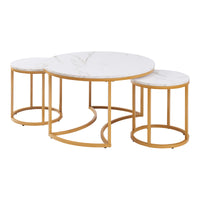Set Christchurch 3 Tavolini Sovrapponbili con Piani Rotondi - Effetto Marmo Bianco / Oro [en.casa]