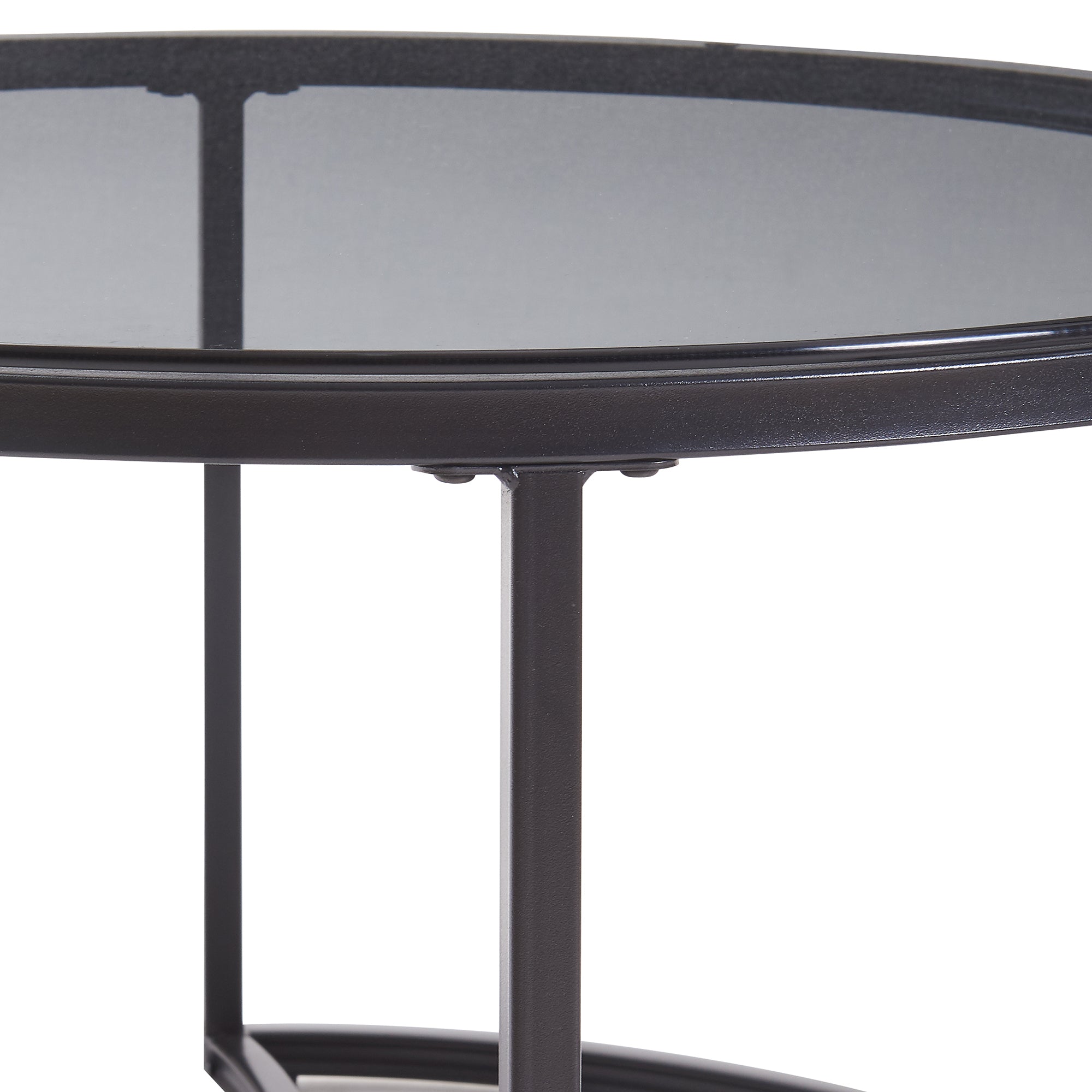 Set Kokkola 3 Tavolini Sovrapponibili con Piani Rotondi in Vetro Fumè e MDF Effetto Marmo Nero [en.casa]