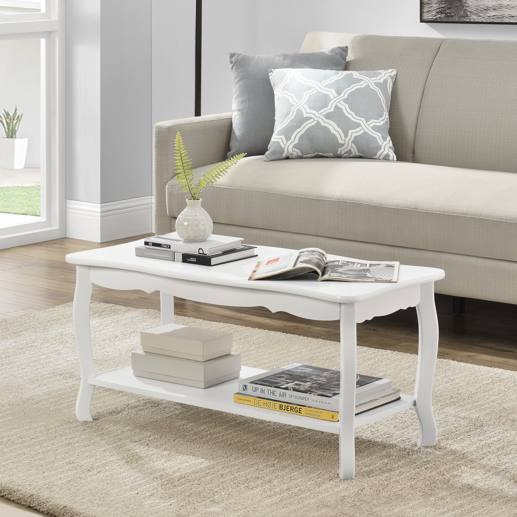 Tavolino da Salotto 'Shabby Chic' con Ripiano 87,5 x 40 x 42 cm - Bianco [en.casa]