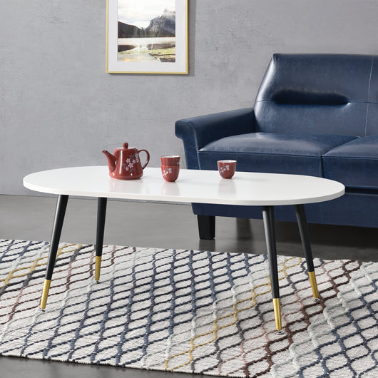 Tavolino da caffè/da Divano 47 x 120 x 60 cm Tavolo Basso da Salotto Tavolino con Piano in MDF di Forma Arrotondata e