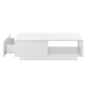 Tavolino da Caffè Biskra con Cassetto e Scomparto Aperto 95 x 55 x 31 cm - Bianco Lucido [en.casa]