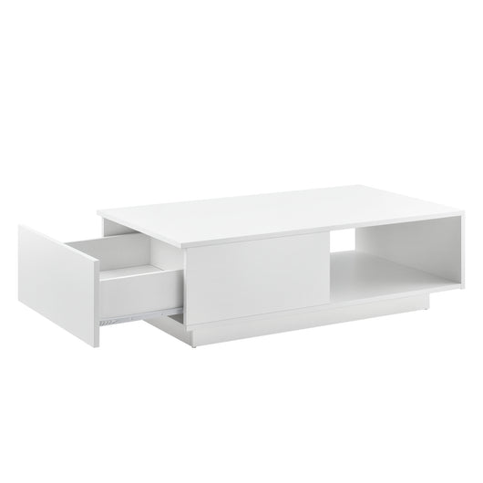 Tavolino da Caffè Biskra con Cassetto e Scomparto Aperto 95 x 55 x 31 cm - Bianco Lucido [en.casa]