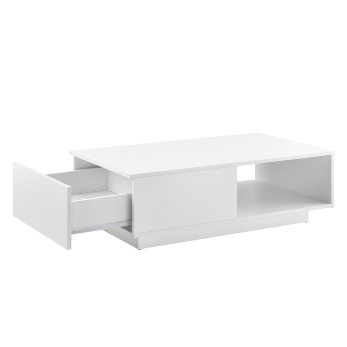 Tavolino da Caffè Biskra con Cassetto e Scomparto Aperto 95 x 55 x 31 cm - Bianco Lucido [en.casa]