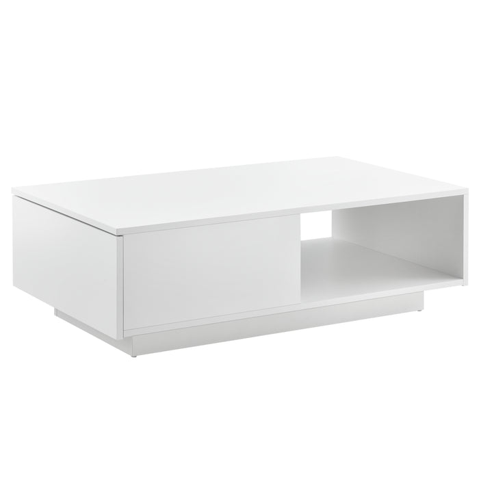 Tavolino da Caffè Biskra con Cassetto e Scomparto Aperto 95 x 55 x 31 cm - Bianco Lucido [en.casa]