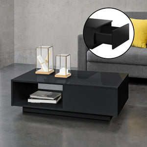 Tavolino da Caffè Biskra con Cassetto e Scomparto Aperto 95 x 55 x 31 cm - Nero Lucido [en.casa]