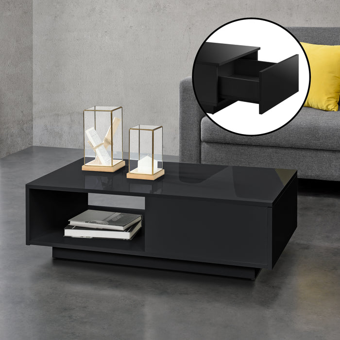 Tavolino da Caffè Biskra con Cassetto e Scomparto Aperto 95 x 55 x 31 cm - Nero Lucido [en.casa]