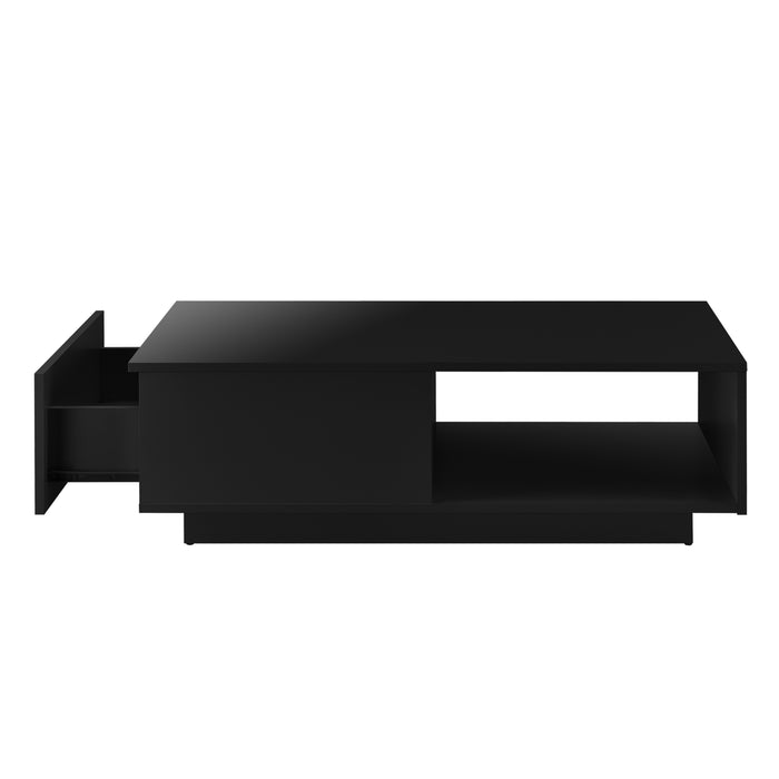 Tavolino da Caffè Biskra con Cassetto e Scomparto Aperto 95 x 55 x 31 cm - Nero Lucido [en.casa]