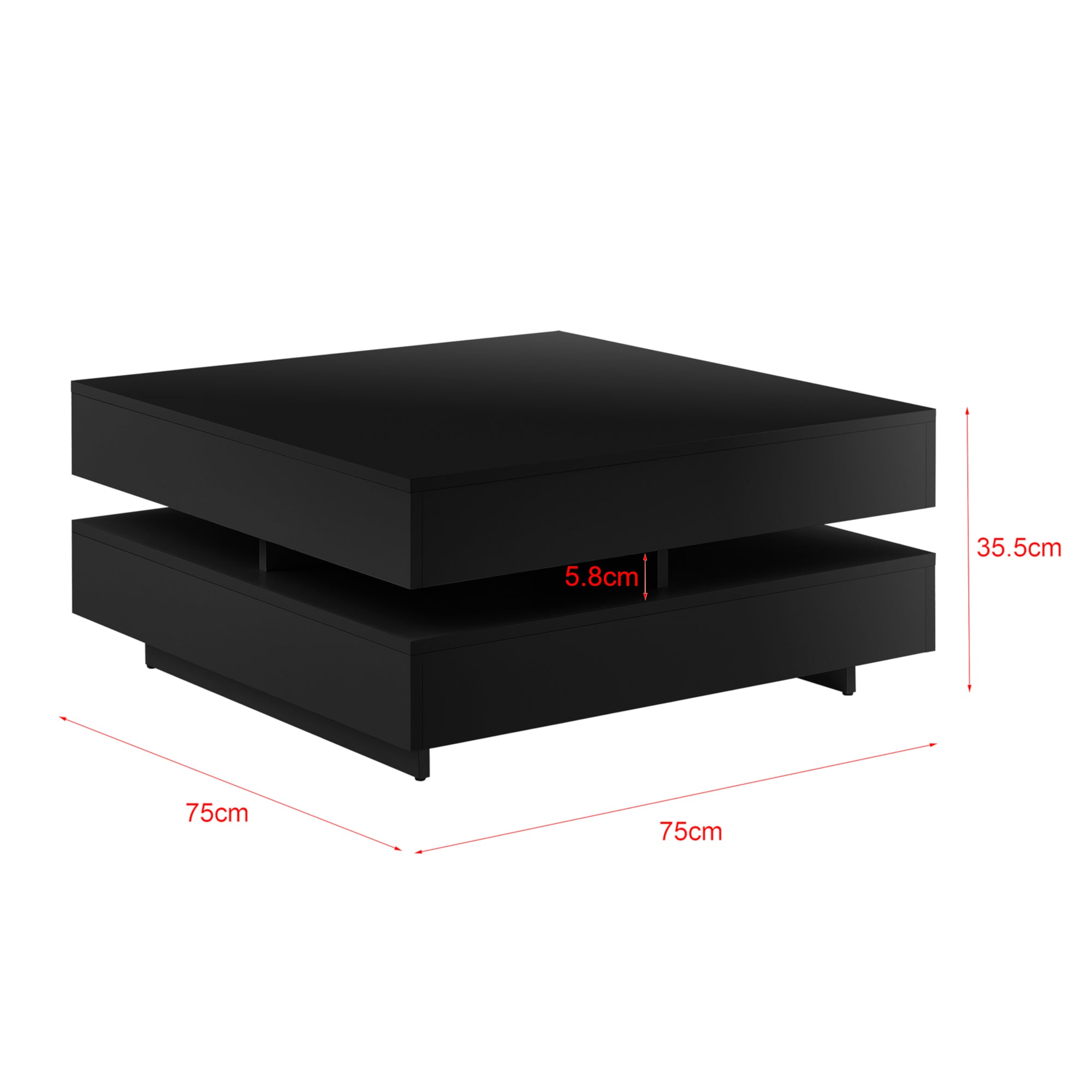 Tavolino Basso da Salotto Märsta con 4 Scomparti 75x75x36 cm - Nero Lucido [en.casa]