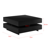 Tavolino Basso da Salotto Märsta con 4 Scomparti 75x75x36 cm - Nero Lucido [en.casa]