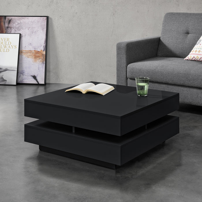 Tavolino Basso da Salotto Märsta con 4 Scomparti 75x75x36 cm - Nero Lucido [en.casa]