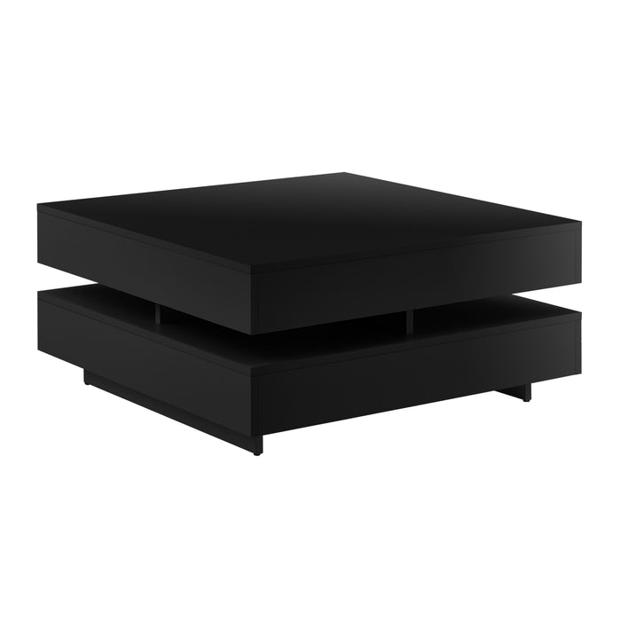 Tavolino Basso da Salotto Märsta con 4 Scomparti 75x75x36 cm - Nero Lucido [en.casa]