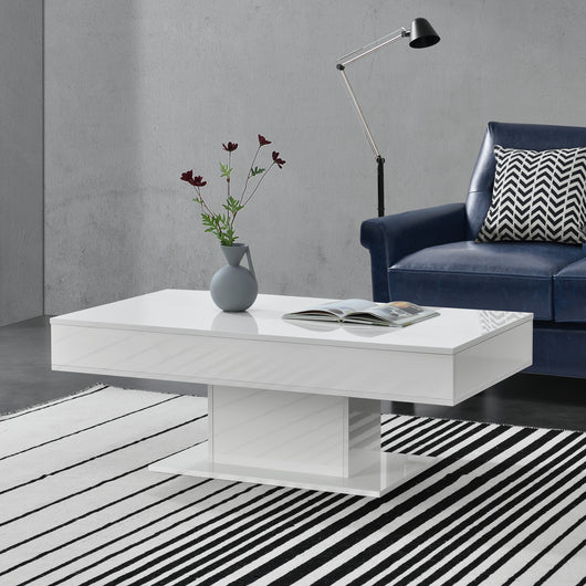 Tavolino da Salotto Lünen con Piano Scorrevole 40 x 110 x 60 cm Bianco lucido [en.casa]