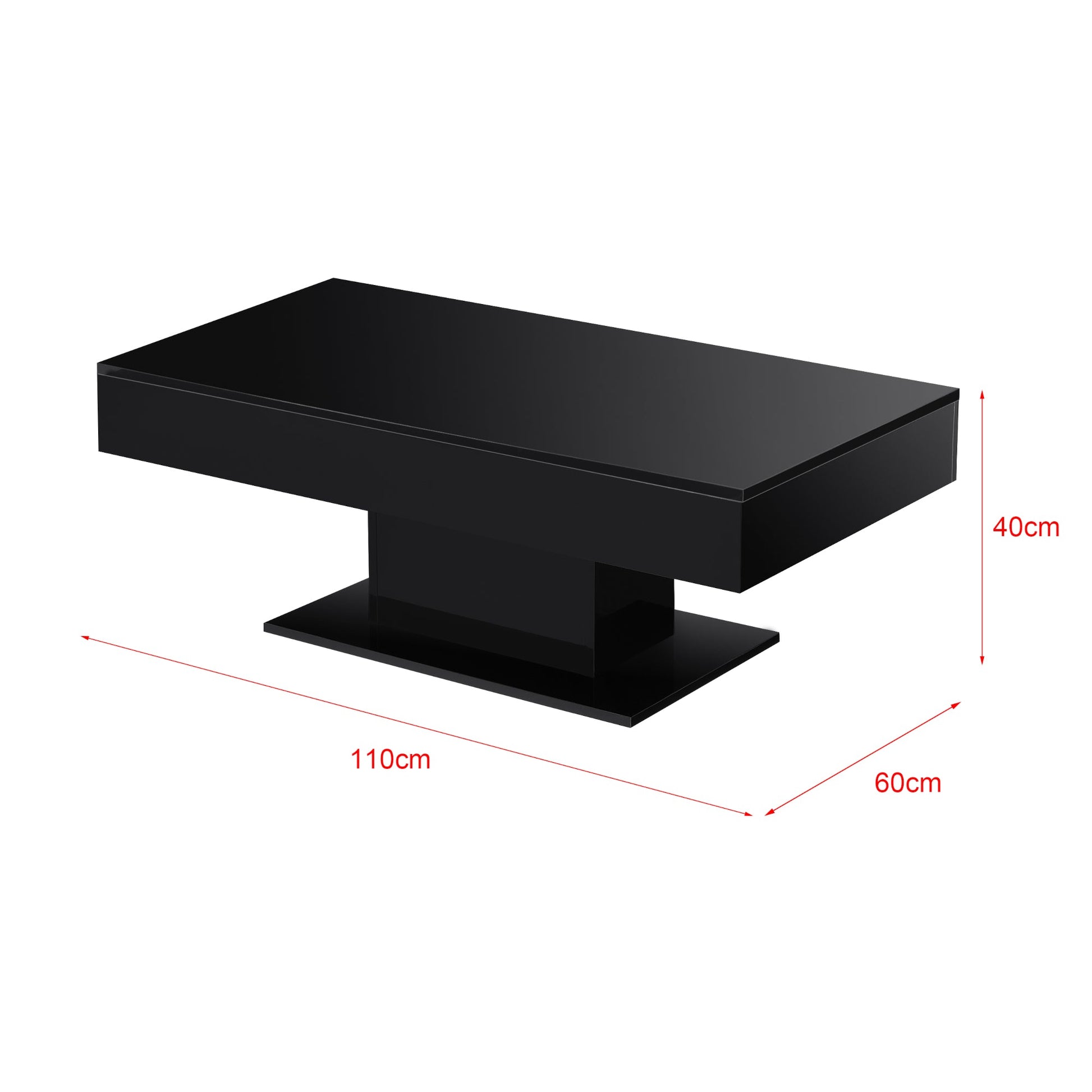 Elegante tavolino da salotto con 2 vani portaoggetti interni design in truciolare 40 x 110 x 60 cm nero lucido 03_0006149