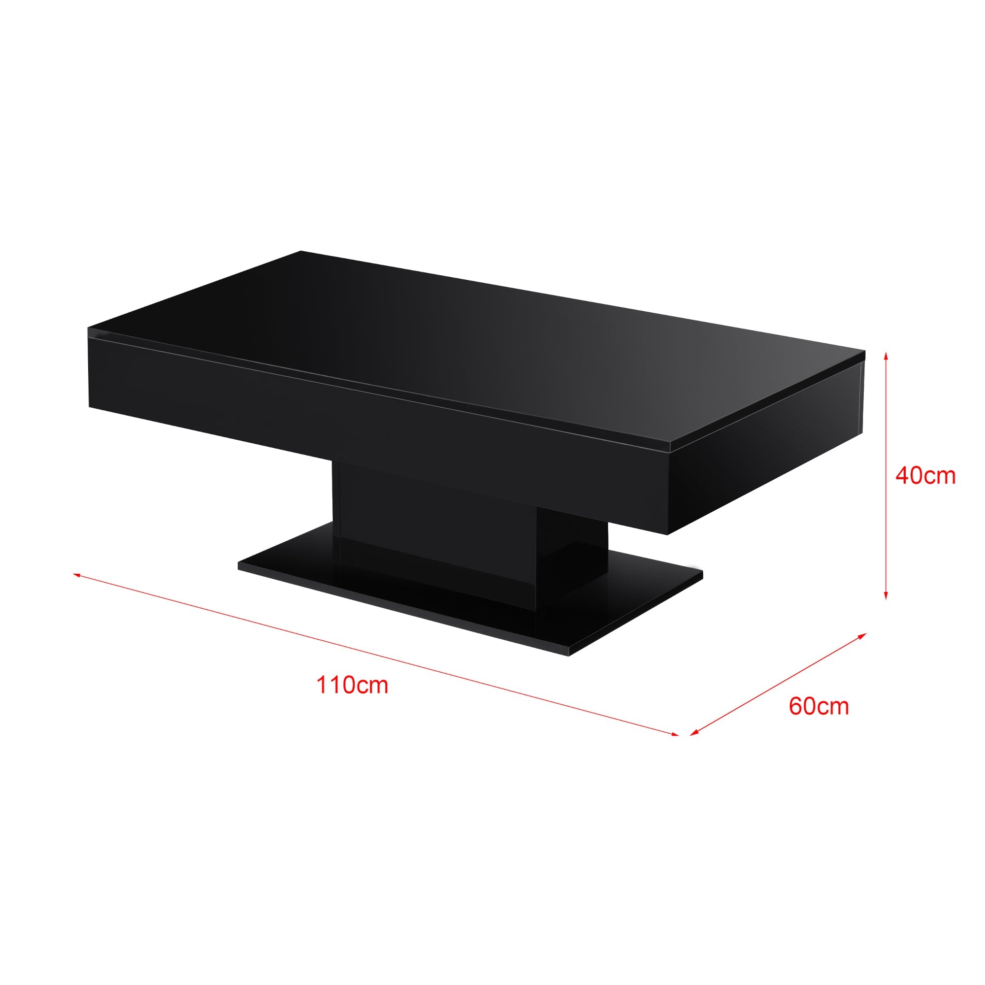 Elegante tavolino da salotto con 2 vani portaoggetti interni design in truciolare 40 x 110 x 60 cm nero lucido 03_0006149