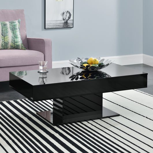 Tavolino da Salotto Lünen con Piano Scorrevole 40 x 110 x 60 cm Nero lucido [en.casa]