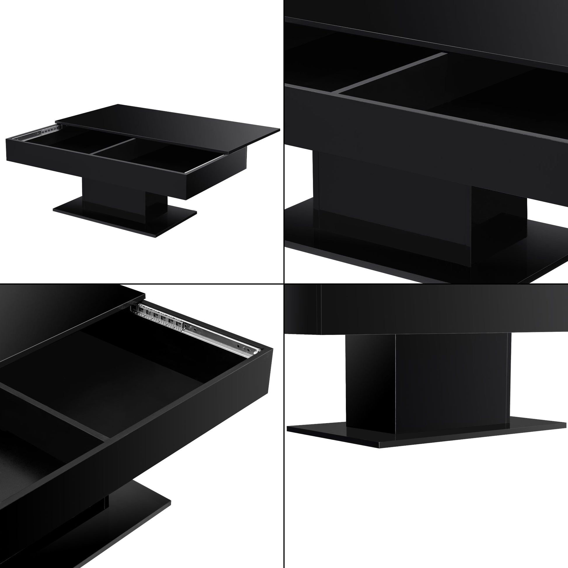 Elegante tavolino da salotto con 2 vani portaoggetti interni design in truciolare 40 x 110 x 60 cm nero lucido 03_0006149