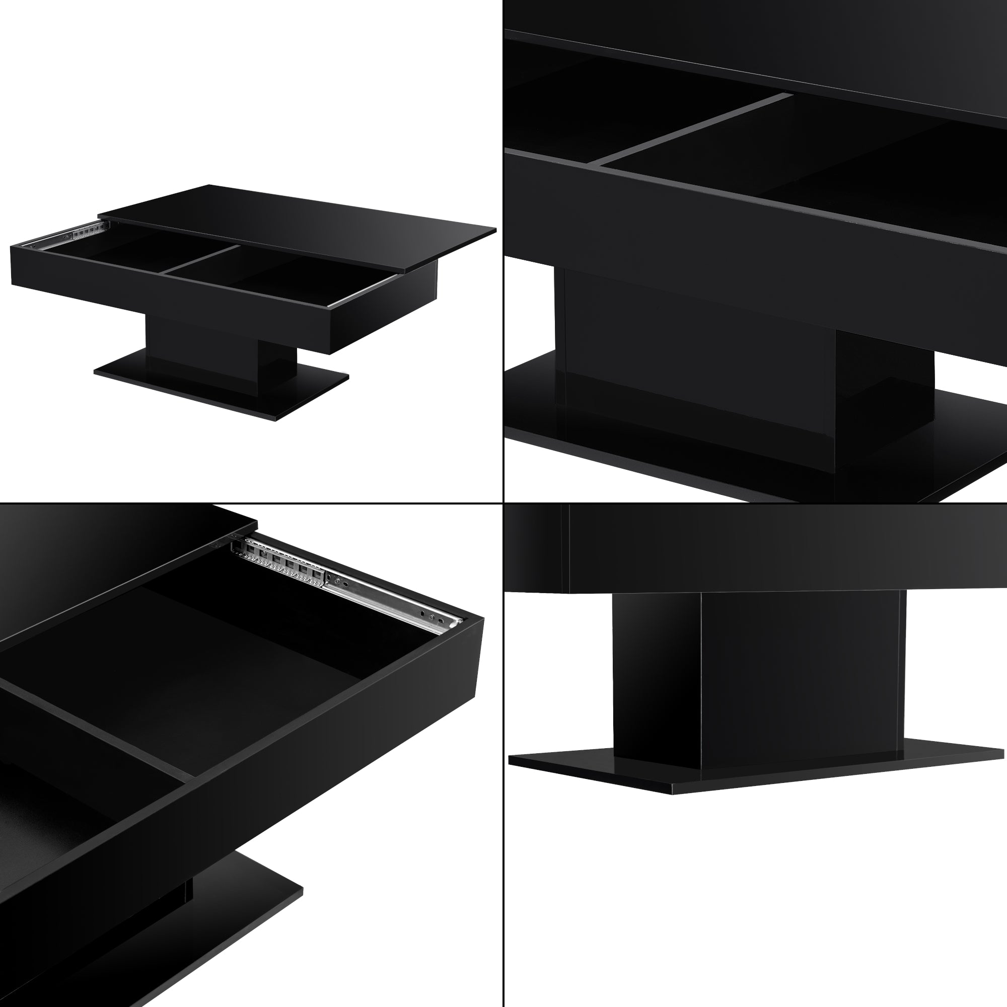 Elegante tavolino da salotto con 2 vani portaoggetti interni design in truciolare 40 x 110 x 60 cm nero lucido 03_0006149