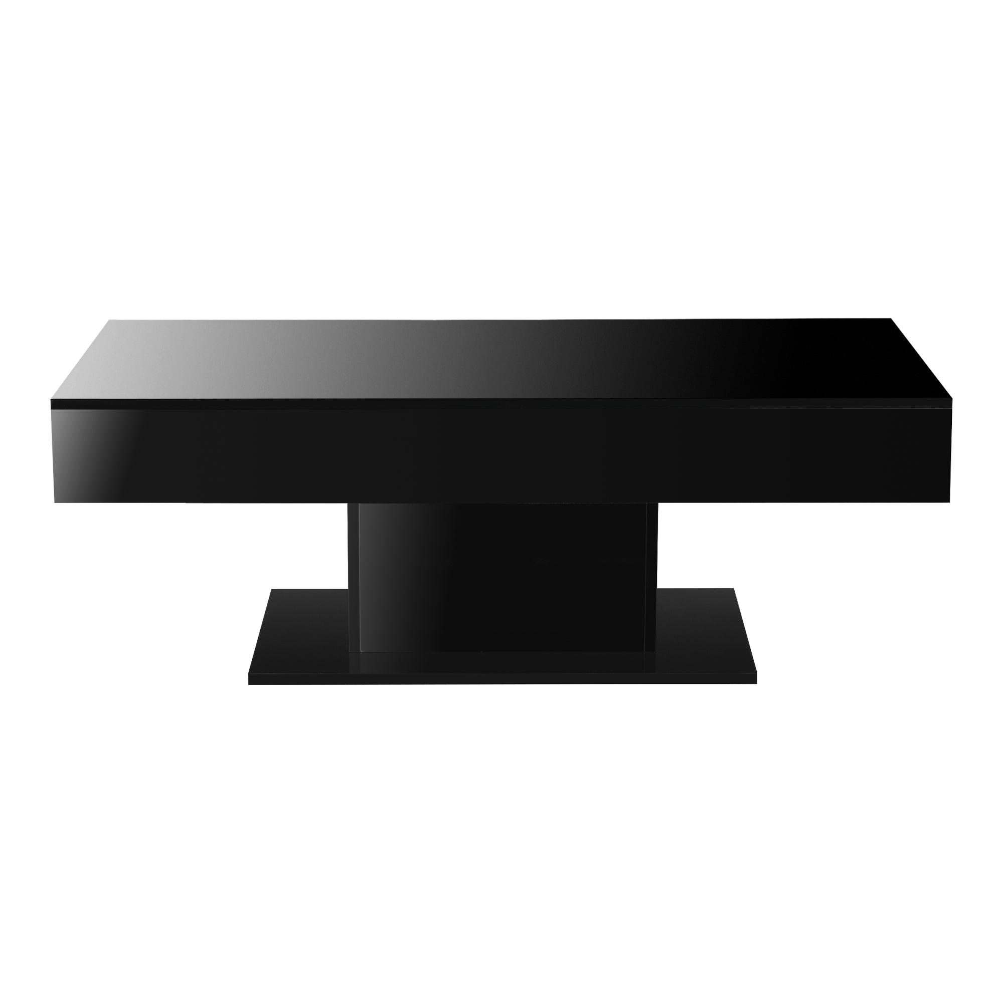 Elegante tavolino da salotto con 2 vani portaoggetti interni design in truciolare 40 x 110 x 60 cm nero lucido 03_0006149