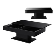 Elegante tavolino da salotto con 2 vani portaoggetti interni design in truciolare 40 x 110 x 60 cm nero lucido 03_0006149