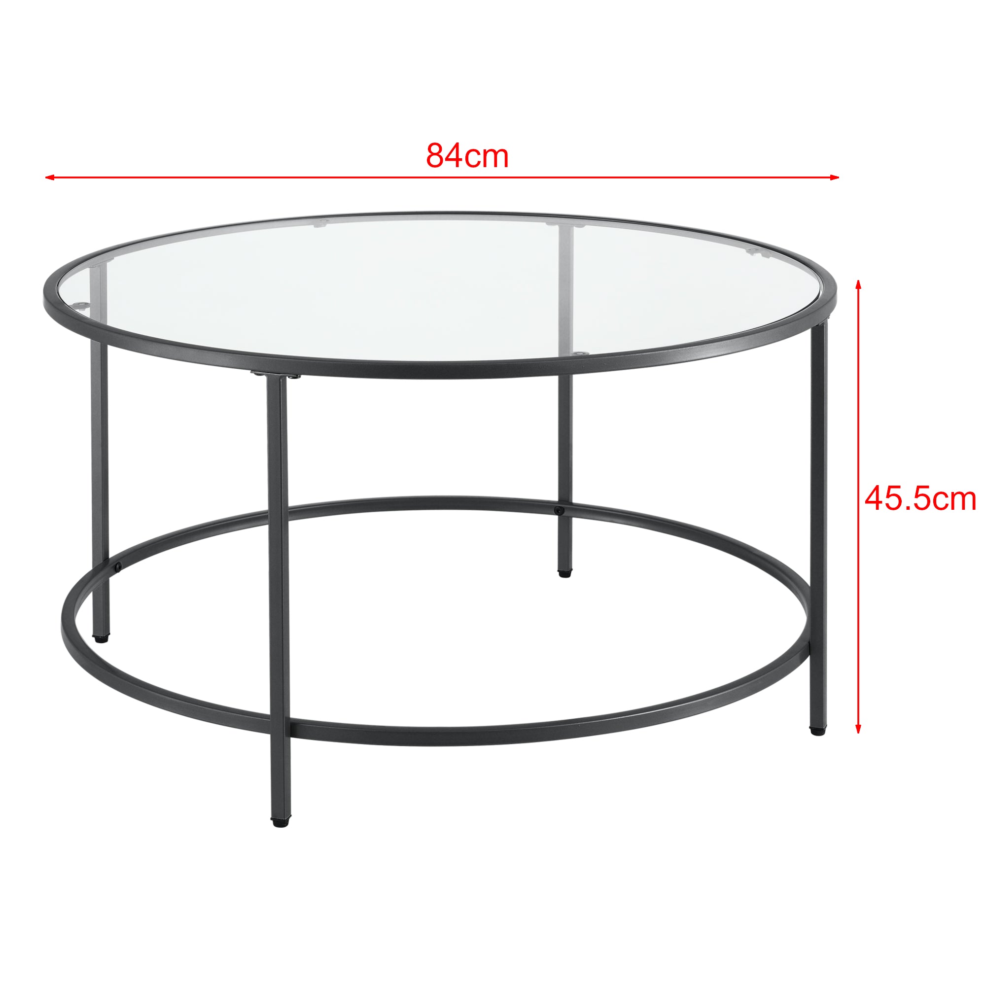 Tavolino da caffè/da Divano di Forma Rotonda - Altezza 45,5 cm - Tavolino Basso da Salotto/Soggiorno con Piano in Vetro