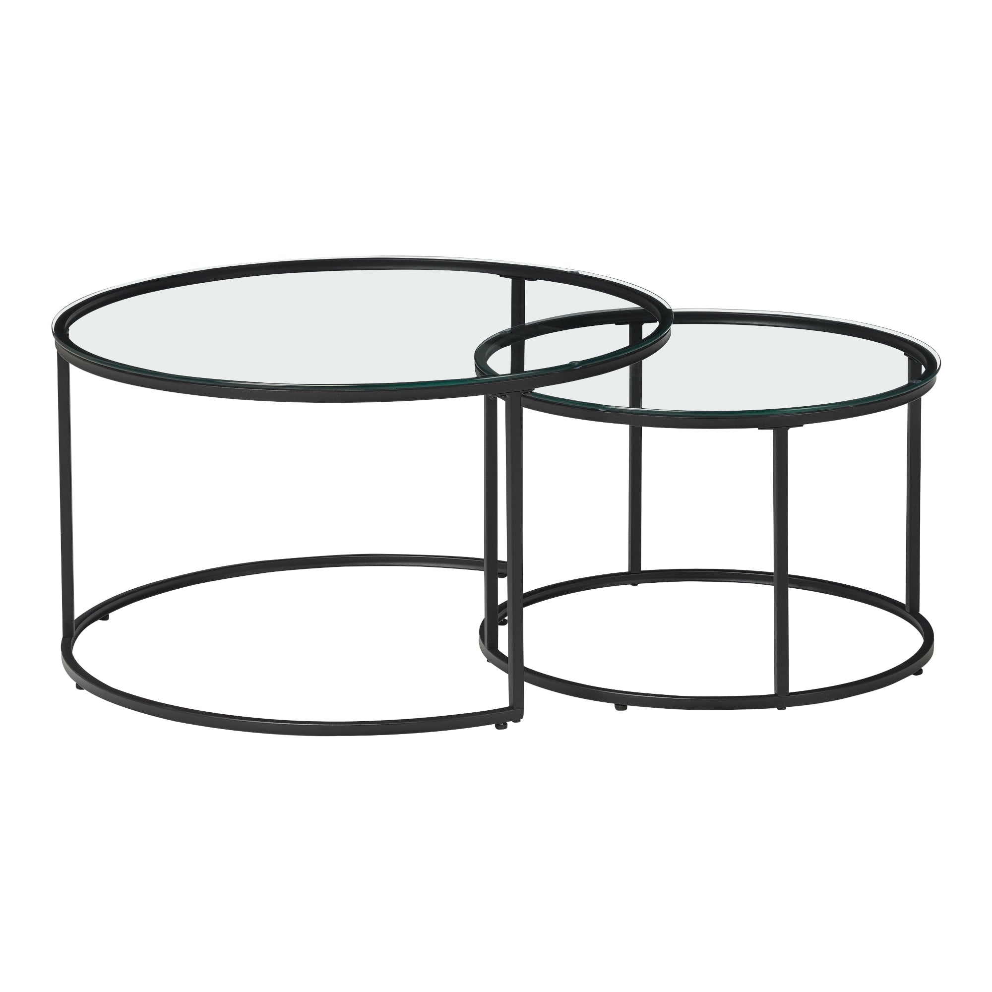 Set Kokkola 2 Tavolini Sovrapponibili con Piani Rotondi in Vetro Trasparente [en.casa]
