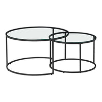 Set Kokkola 2 Tavolini Sovrapponibili con Piani Rotondi in Vetro Trasparente [en.casa]