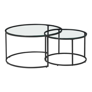 Set Kokkola 2 Tavolini Sovrapponibili con Piani Rotondi in Vetro Trasparente [en.casa]