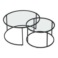 Set Kokkola 2 Tavolini Sovrapponibili con Piani Rotondi in Vetro Trasparente [en.casa]