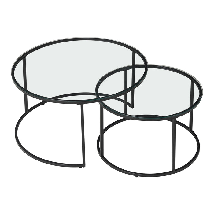 Set Kokkola 2 Tavolini Sovrapponibili con Piani Rotondi in Vetro Trasparente [en.casa]