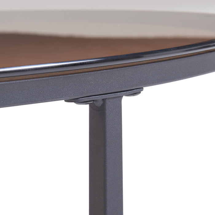 Set Kokkola 2 Tavolini Sovrapponibili con Piani Rotondi in Vetro Fumè Marrone  [en.casa]