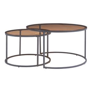 Set Kokkola 2 Tavolini Sovrapponibili con Piani Rotondi in Vetro Fumè Marrone  [en.casa]