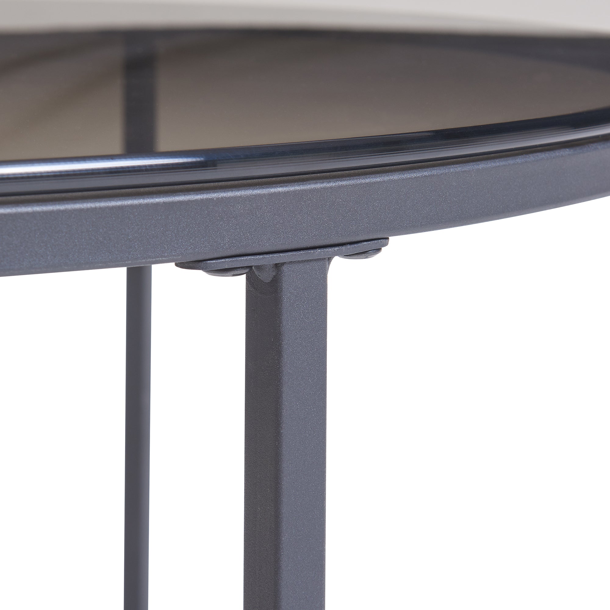 Set Kokkola 2 Tavolini Sovrapponibili con Piani Rotondi in Vetro Fumè Grigio [en.casa]