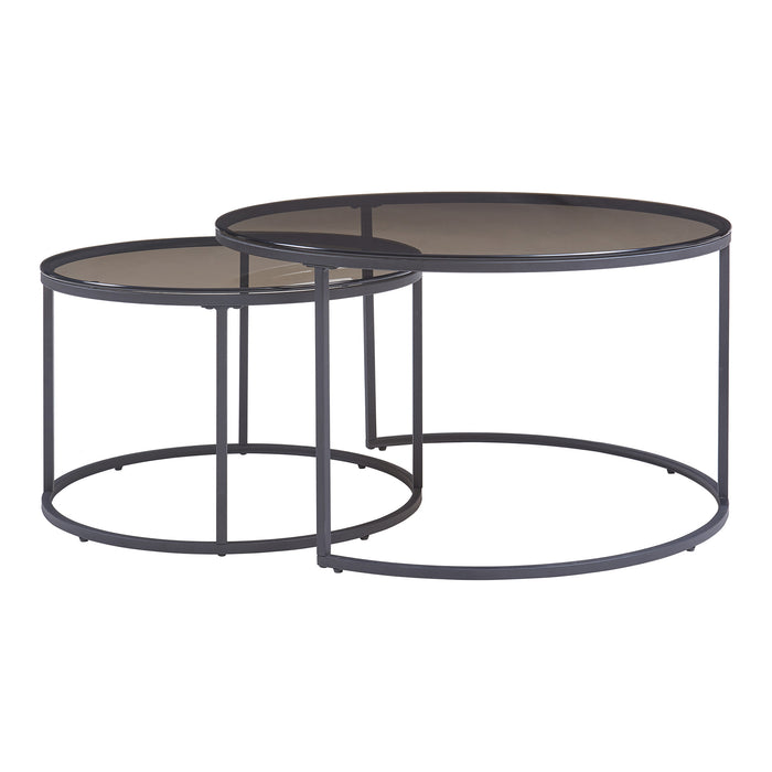 Set Kokkola 2 Tavolini Sovrapponibili con Piani Rotondi in Vetro Fumè Grigio [en.casa]