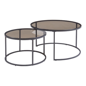 Set Kokkola 2 Tavolini Sovrapponibili con Piani Rotondi in Vetro Fumè Grigio [en.casa]