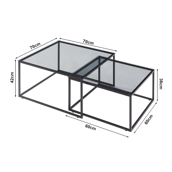 Set Tromlaslo di 2 Tavolini Sovrapponibili con Piano in Vetro Fumé Grigio [en.casa]