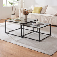 Set Tromlaslo di 2 Tavolini Sovrapponibili con Piano in Vetro Fumé Grigio [en.casa]