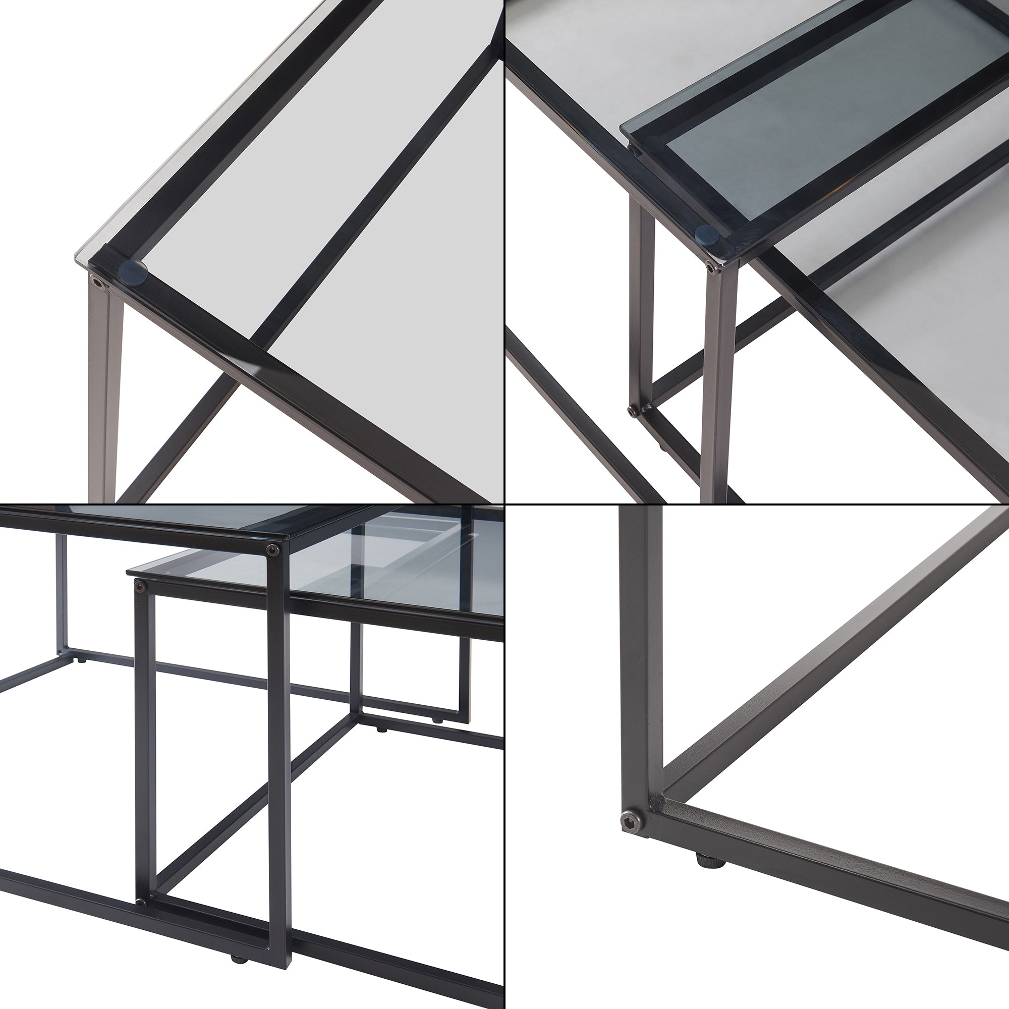 Set Tromlaslo di 2 Tavolini Sovrapponibili con Piano in Vetro Fumé Grigio [en.casa]