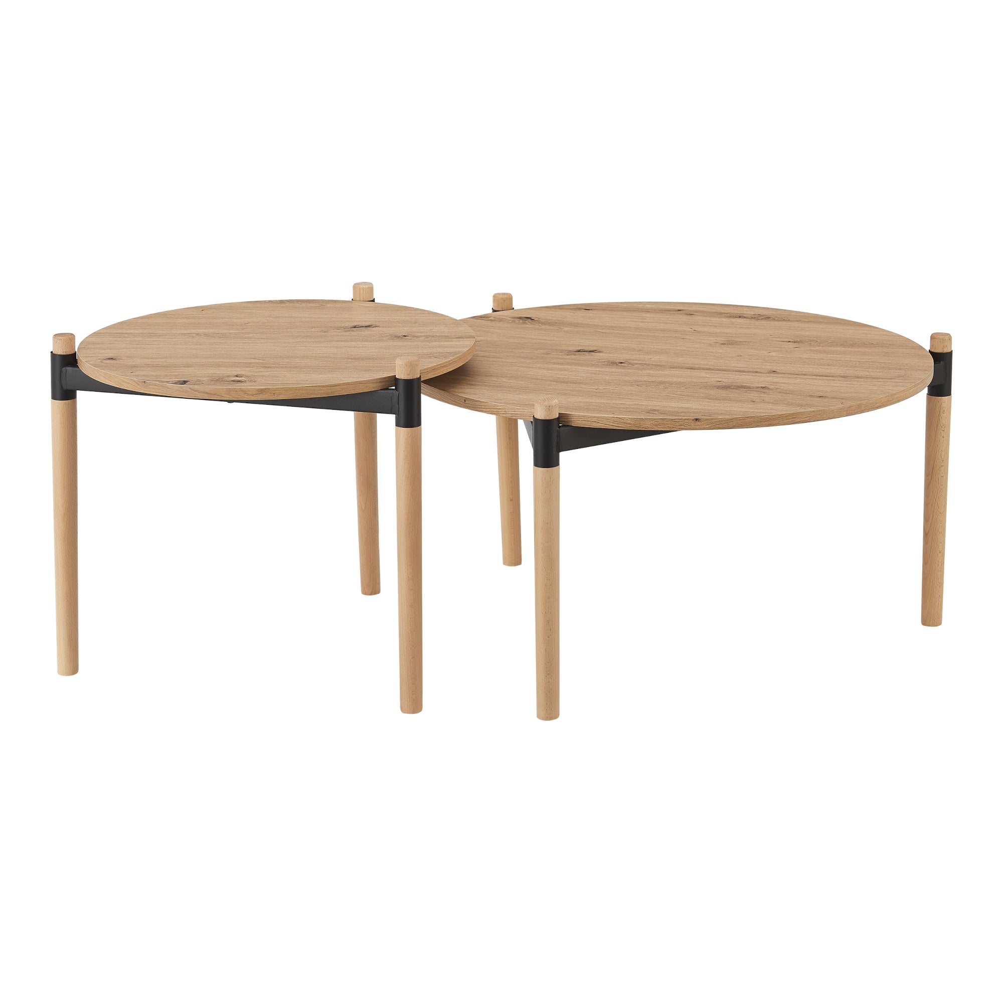 Set Kristinestad di 2 Tavolini Bassi con Piano Rotondo - Effetto Legno [en.casa]