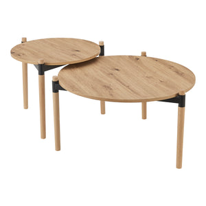 Set Kristinestad di 2 Tavolini Bassi con Piano Rotondo - Effetto Legno [en.casa]